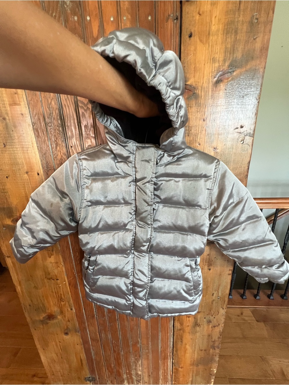 GAP Kids Silver Hooded Fleece Lined Warm Puffer Jacket Size XS